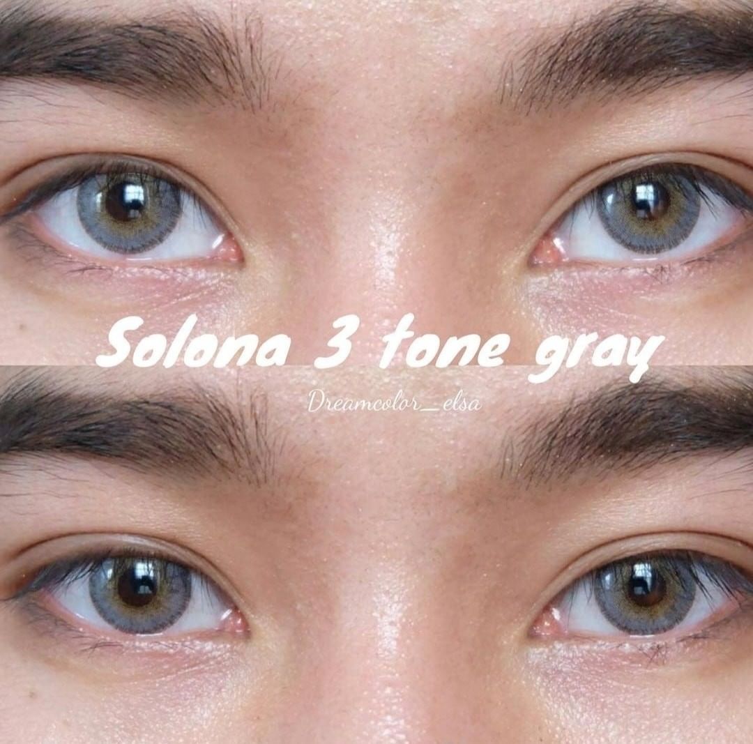 Solona 3T Gray colored contacts for dark eyes feature a natural color blend with three-tone depth that adds dimension and smooth transition.