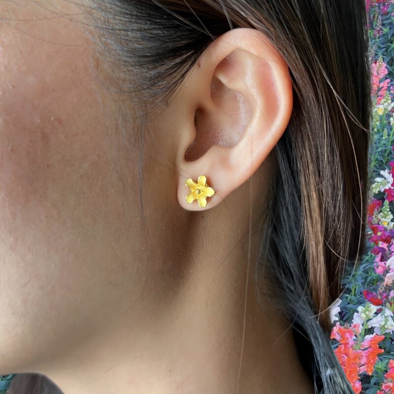 Forget Me Not 22K Gold Earrings, Dainty Gold Earrings - Image 3