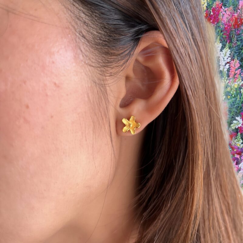 Forget Me Not 22K Gold Earrings, Dainty Gold Earrings - Image 2