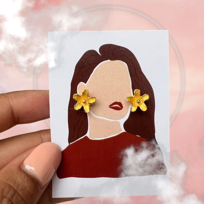 Forget Me Not 22K Gold Earrings, Dainty Gold Earrings - Image 4
