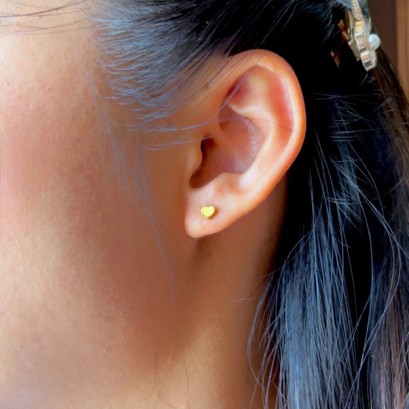 Heart Stud Earrings, 20K Solid Gold Earrings, Dainty Gold Earrings - Image 2