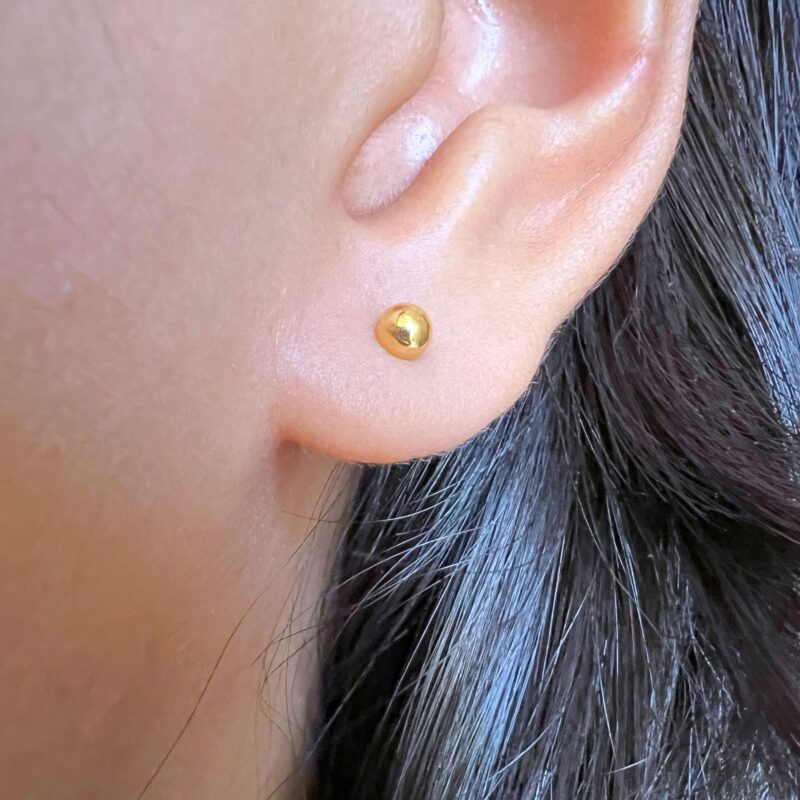 Ball Stud Earrings, 20K Solid Gold, Dainty Gold Earrings - Image 2