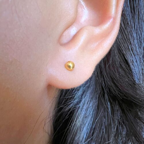 Ball Stud Earrings, 20K Solid Gold, Dainty Gold Earrings