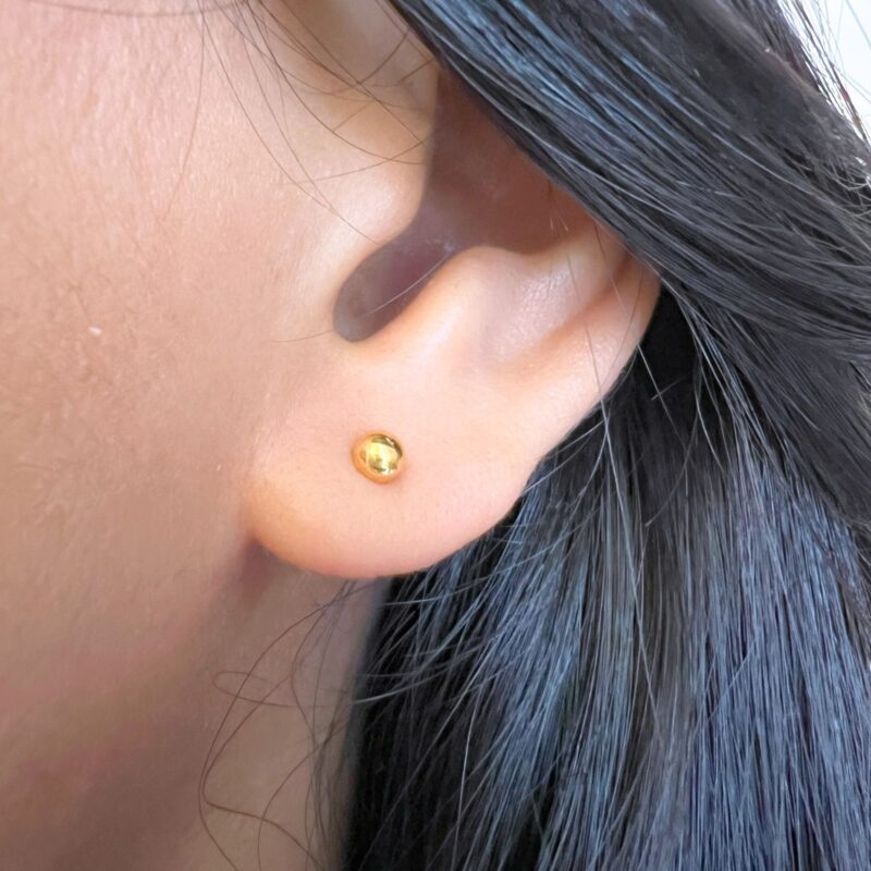 Ball Stud Earrings, 20K Solid Gold, Dainty Gold Earrings - Image 4