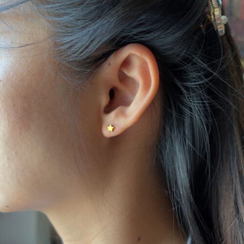 Star Gold Earrings, 20K Solid Gold, Dainty Gold Earrings