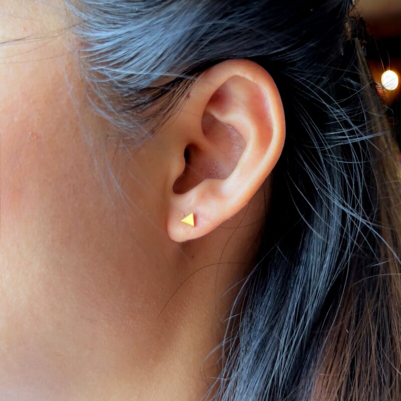 Triangle Gold Earrings, 20K Solid Gold Earrings, Dainty Gold Earrings - Image 2
