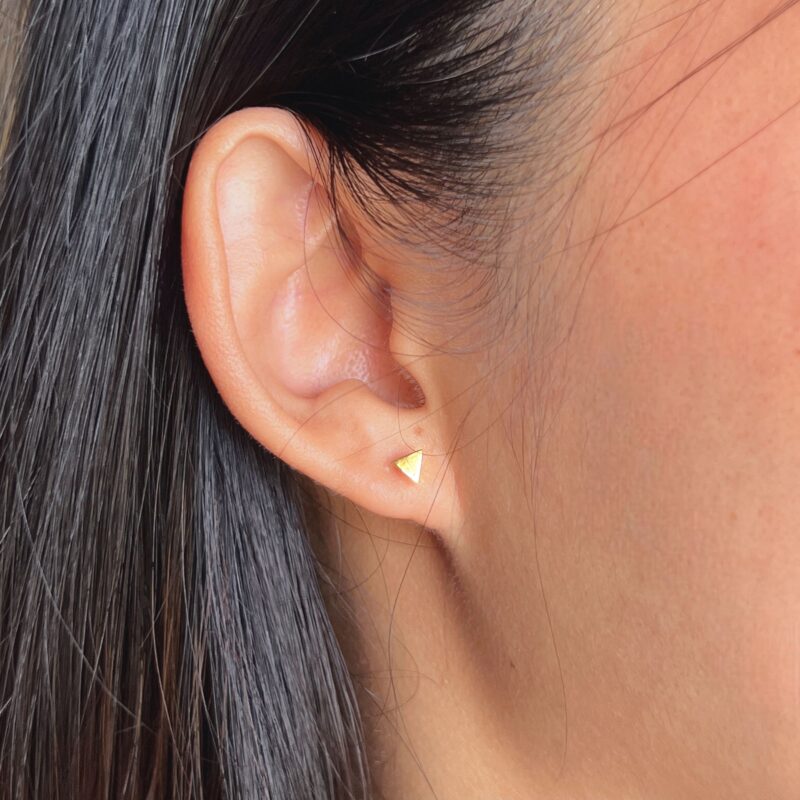 Triangle Gold Earrings, 20K Solid Gold Earrings, Dainty Gold Earrings