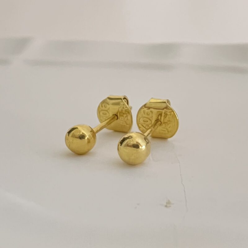 Ball Stud Earrings, 20K Solid Gold, Dainty Gold Earrings - Image 3