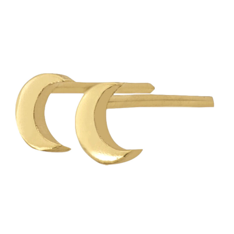 Moon Gold Earrings, 20K Solid Gold Earrings, Dainty Gold Earrings - Image 3