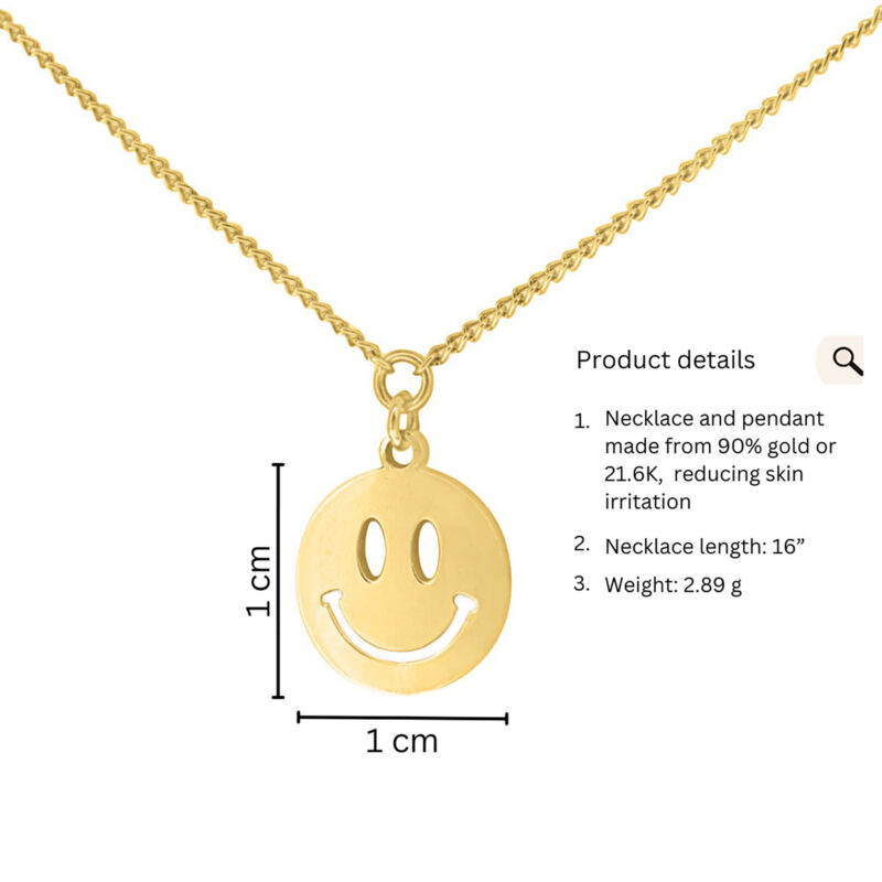 20K Gold Necklace with Big Smiley Face Pendent - Image 6