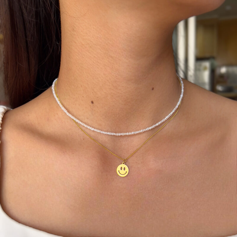 20K Gold Necklace with Big Smiley Face Pendent - Image 7
