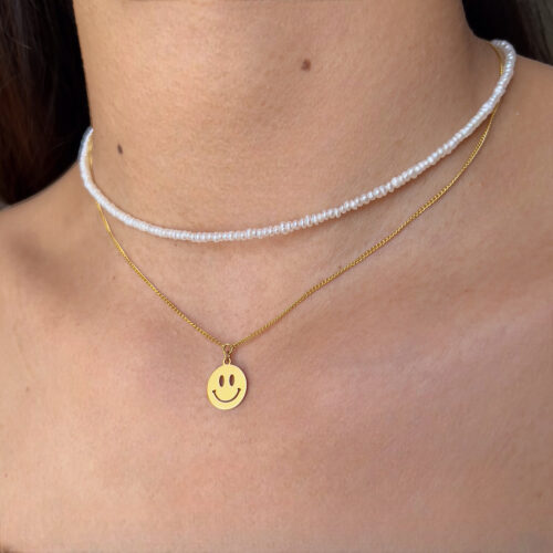 20K Gold Necklace with Big Smiley Face Pendent