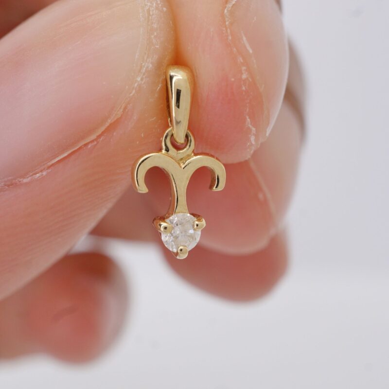 Aries with Diamond Pendant, 10K Solid Gold, Zodiac Sign Necklace - Image 5