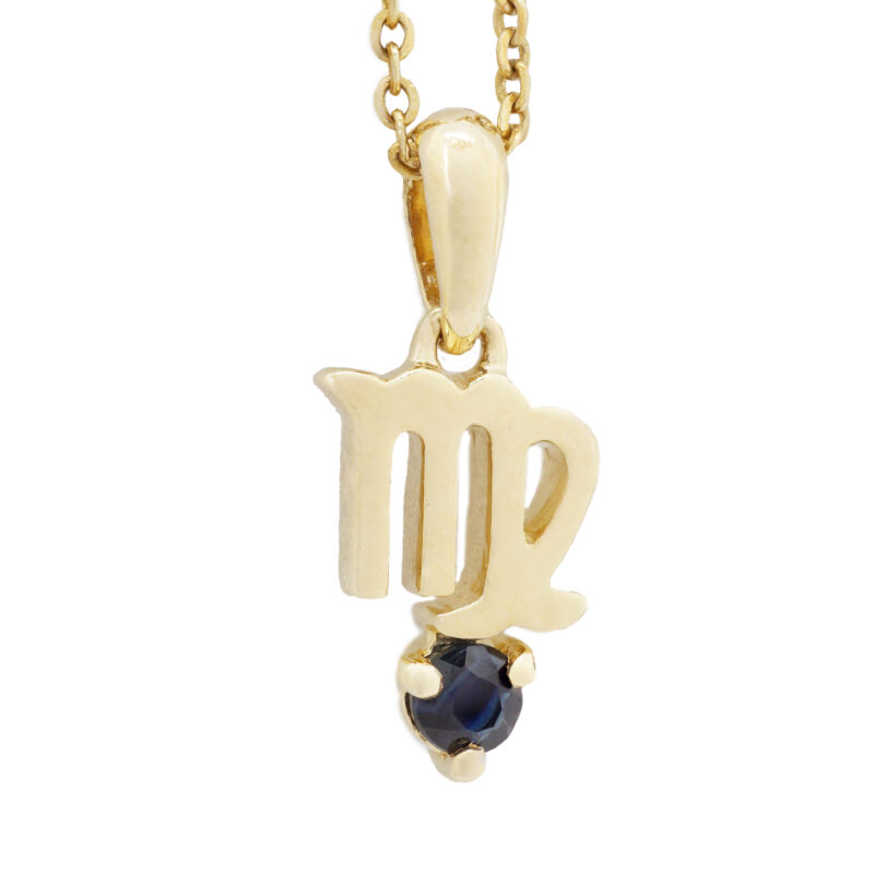 Virgo and Blue Sapphire Pendant, 10K Solid Gold, Dainty Gold Necklace - Image 5