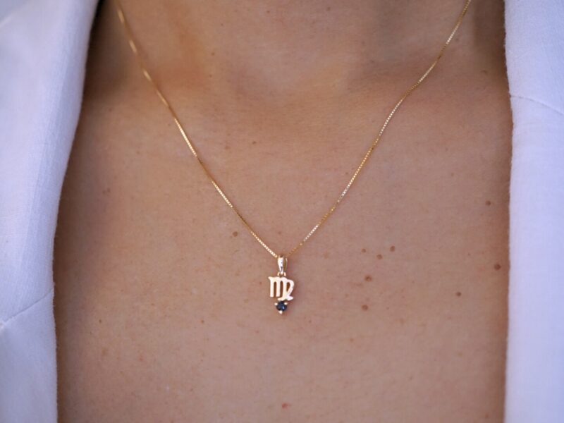 Virgo and Blue Sapphire Pendant, 10K Solid Gold, Dainty Gold Necklace - Image 3