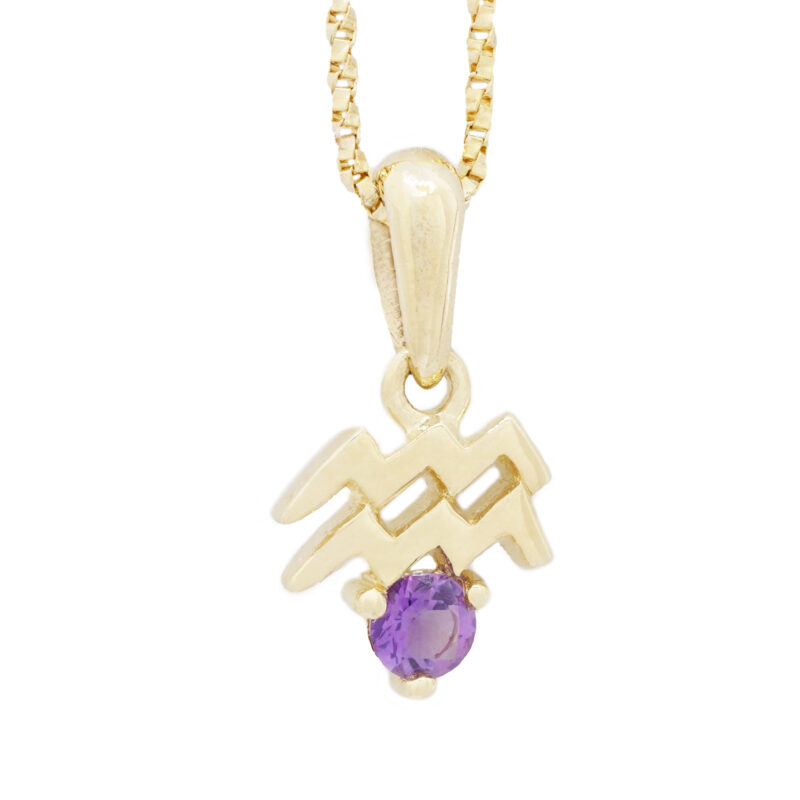 Aquarius with Amethyst Pendant, 10K Solid Gold, Dainty Gold Necklace - Image 8