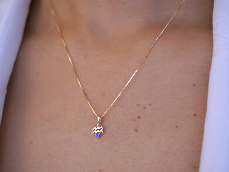 Aquarius with Amethyst Pendant, 10K Solid Gold, Dainty Gold Necklace - Image 2