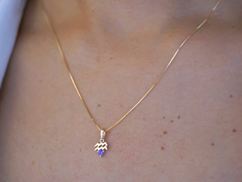 Aquarius with Amethyst Pendant, 10K Solid Gold, Dainty Gold Necklace - Image 3