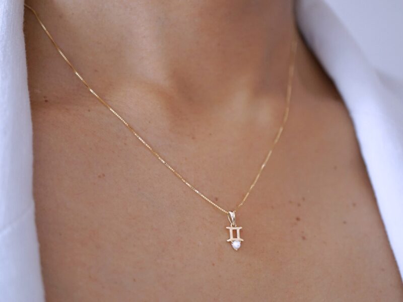 Gemini with Pearl Pendant, 10K Solid Gold, Dainty Gold Necklace - Image 3
