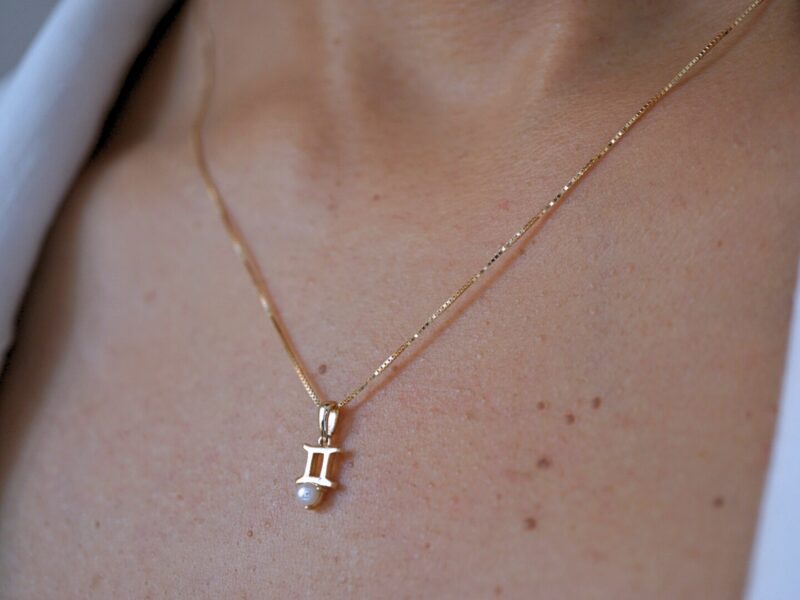 Gemini with Pearl Pendant, 10K Solid Gold, Dainty Gold Necklace - Image 2