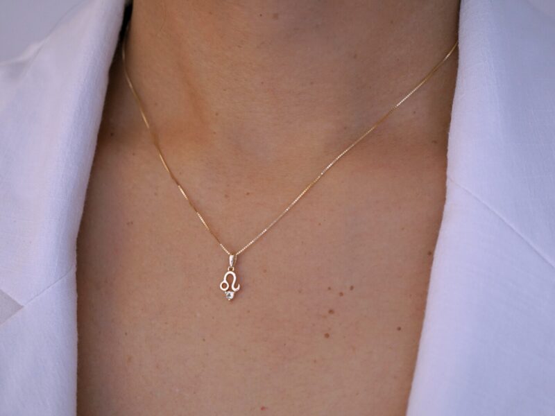 Leo with Peridot Pendant, 10K Solid Gold, Dainty Gold Necklace - Image 2