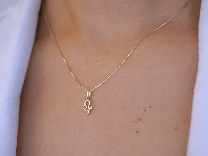 Leo with Peridot Pendant, 10K Solid Gold, Dainty Gold Necklace - Image 3