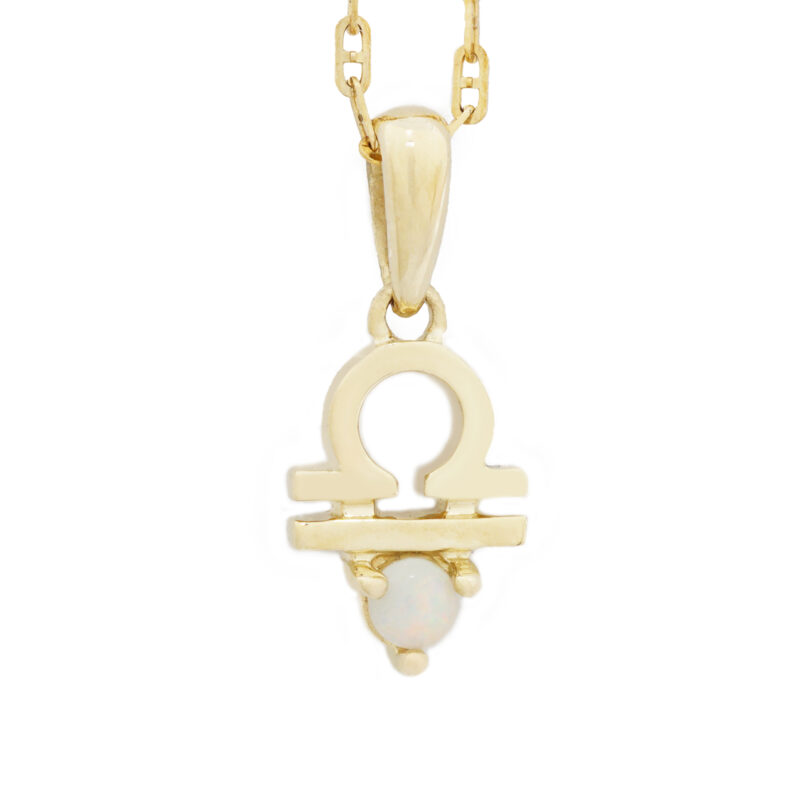 Libra with Opal Pendant, 10K Solid Gold, Dainty Gold Necklace - Image 5