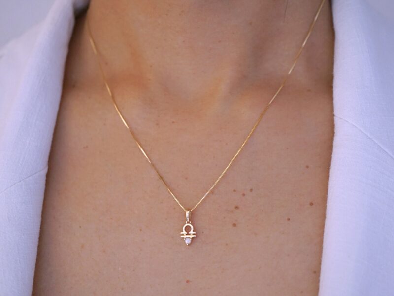 Libra with Opal Pendant, 10K Solid Gold, Dainty Gold Necklace - Image 3