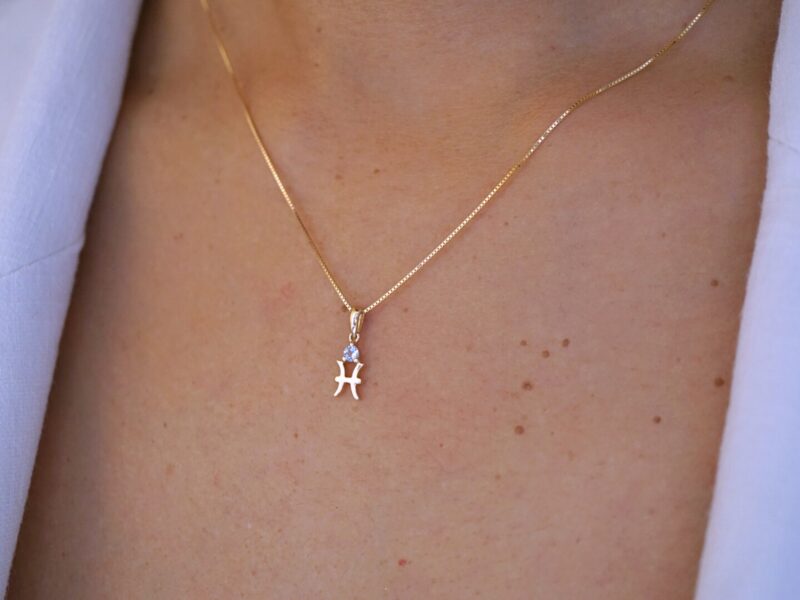 Pisces with Aquamarine Pendant, 10K Solid Gold, Dainty Gold Necklace - Image 3
