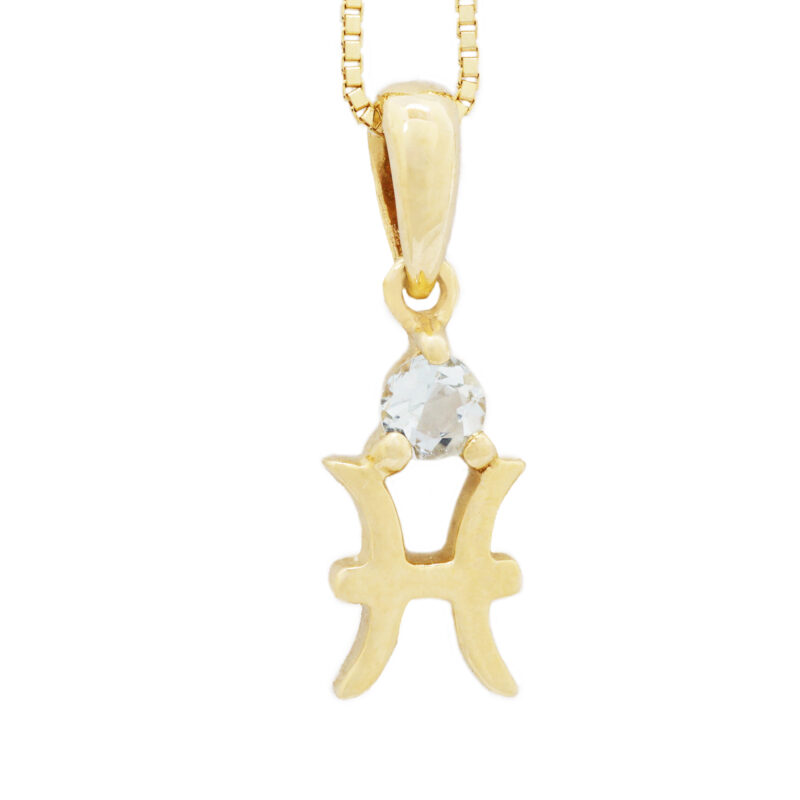 Pisces with Aquamarine Pendant, 10K Solid Gold, Dainty Gold Necklace - Image 8