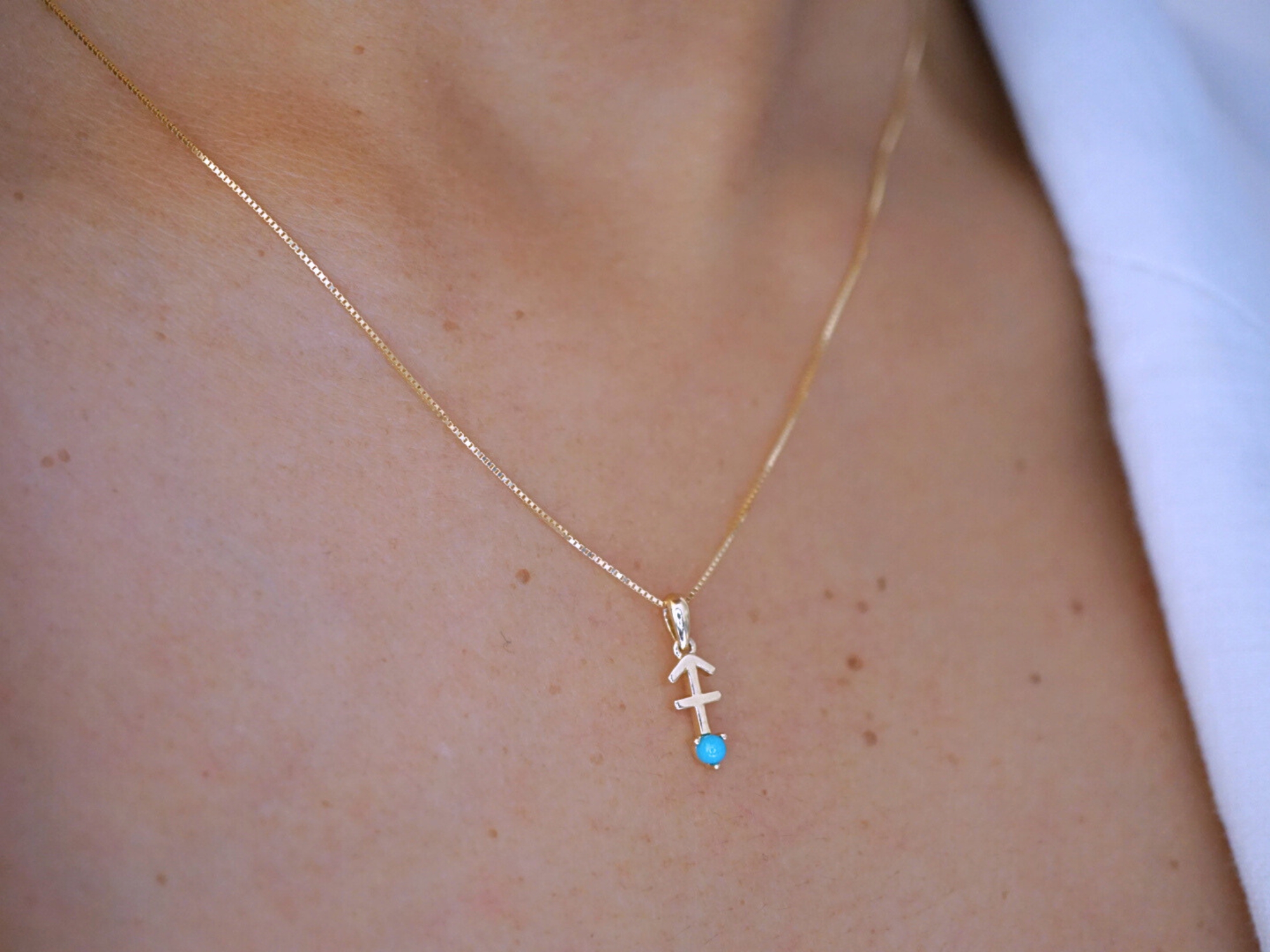 Sagittarius with Turquoise Pendant, 10K Solid Gold, Dainty Gold Necklace
