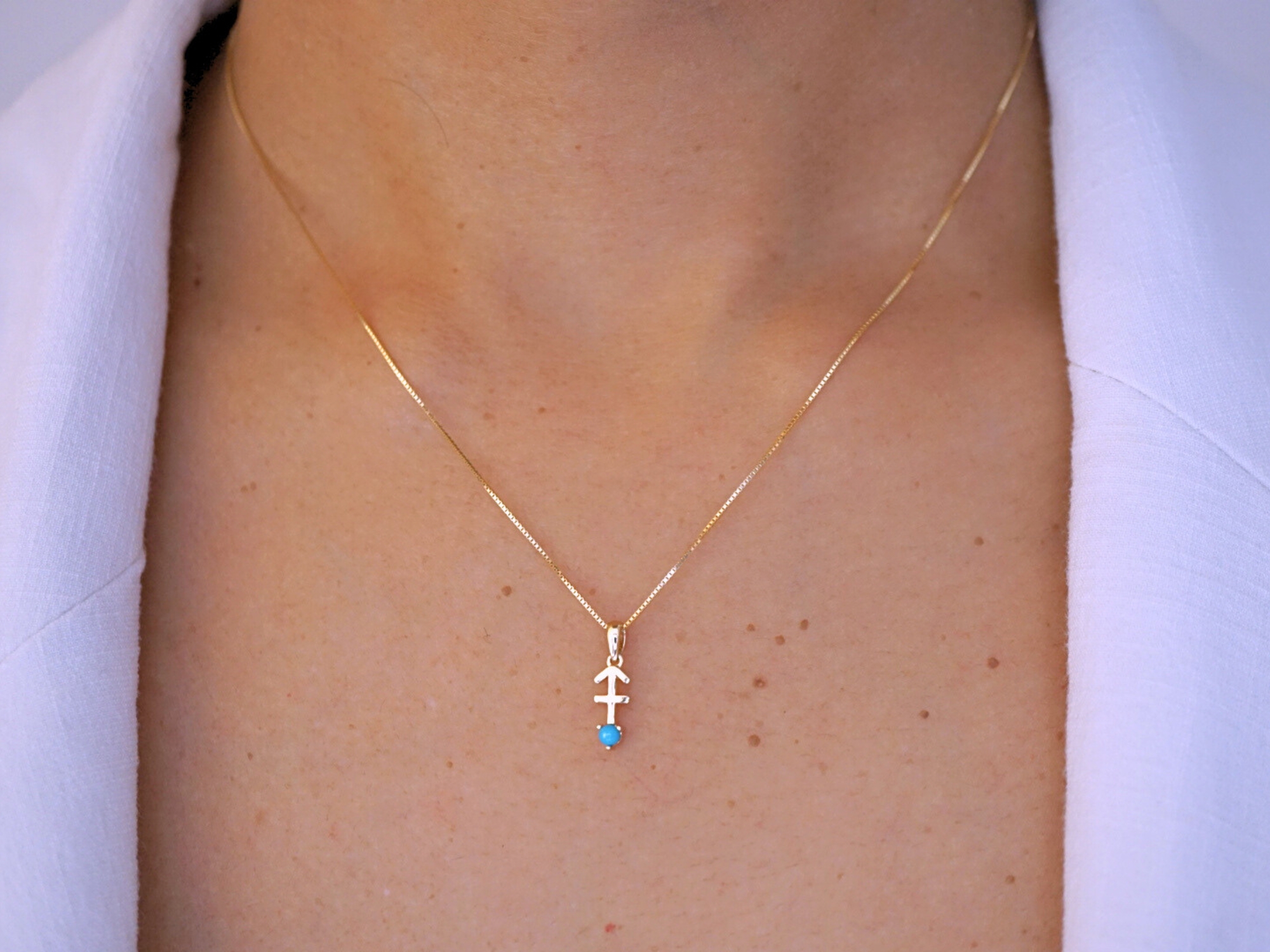 Sagittarius with Turquoise Pendant, 10K Solid Gold, Dainty Gold Necklace - Image 3