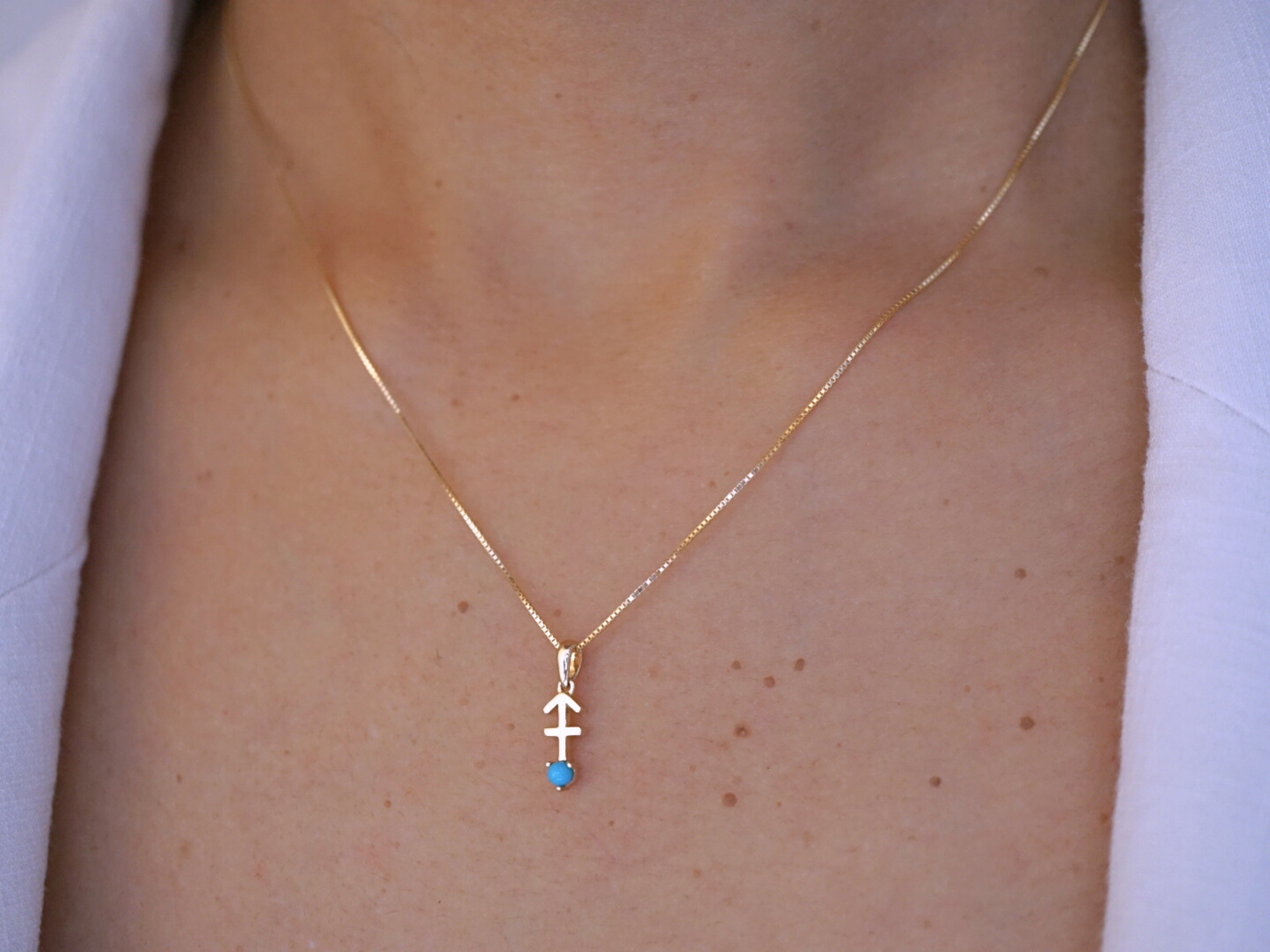 Sagittarius with Turquoise Pendant, 10K Solid Gold, Dainty Gold Necklace - Image 2