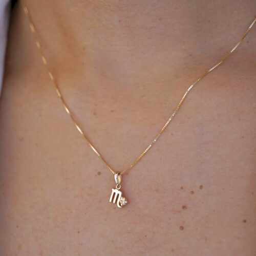 Scorpio with Yellow Sapphire Pendant, 10K Solid Gold, Dainty Gold Necklace