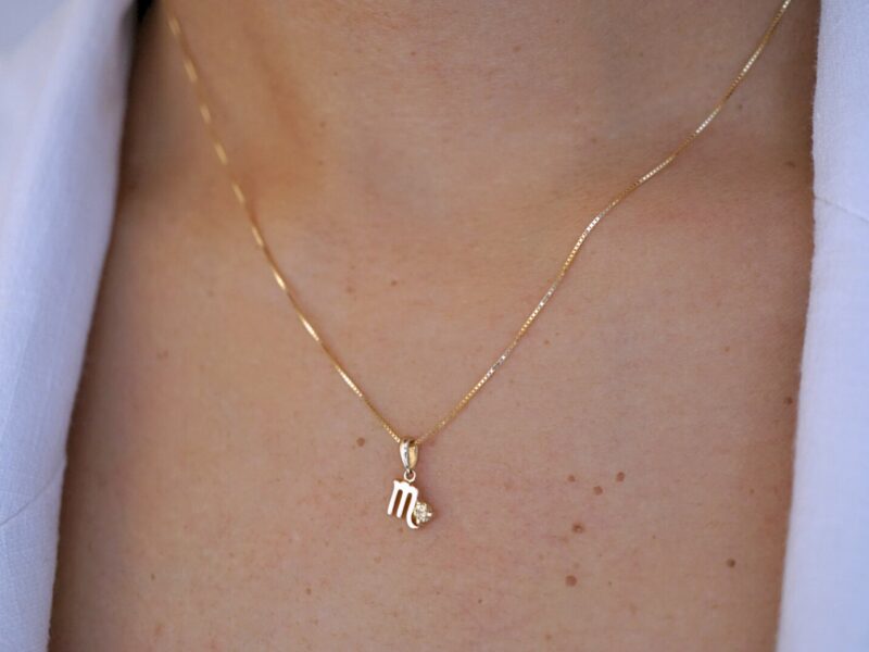 Scorpio with Yellow Sapphire Pendant, 10K Solid Gold, Dainty Gold Necklace