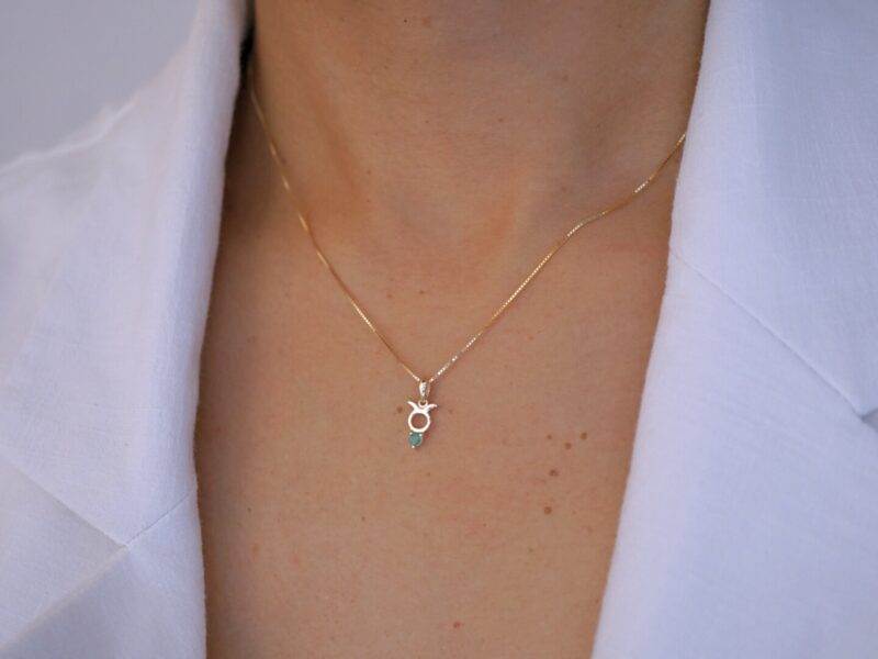 Taurus with Emerald Pendant, 10K Solid Gold, Dainty Gold Necklace - Image 3