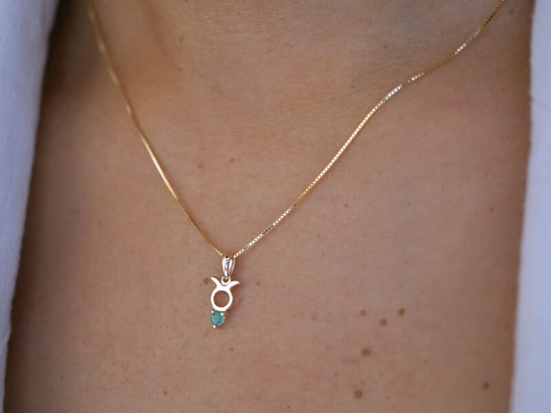 Taurus with Emerald Pendant, 10K Solid Gold, Dainty Gold Necklace - Image 4