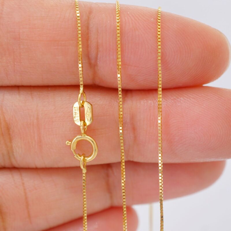 Box Chain Gold Necklace 9K Solid Gold - Image 4