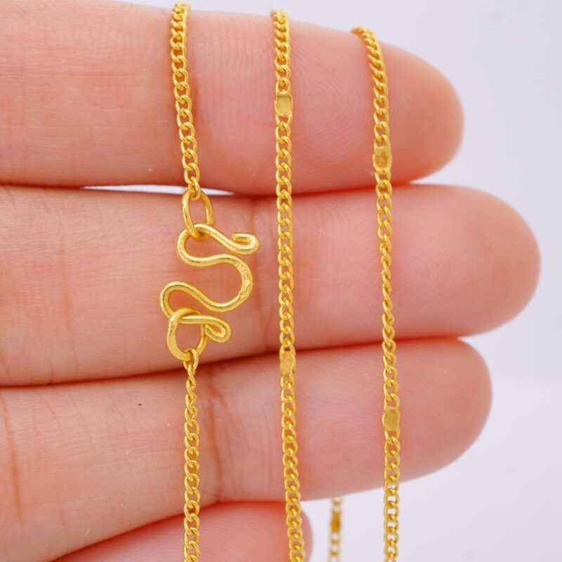 22K Solid Gold Cloud Curb Chain Necklace - Image 5