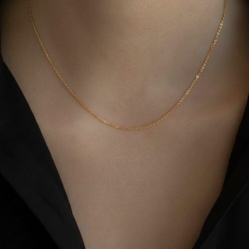 9K solid gold rolo chain necklace in Au 375 with 1mm dainty links. Polished, durable, and perfect for layering or wearing solo in 18 or 20 inch.