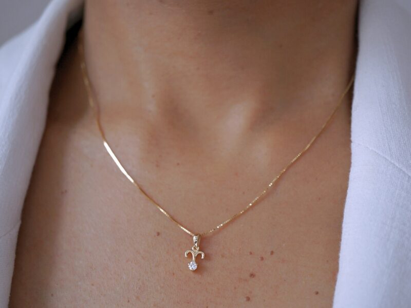 Aries with Diamond Pendant, 10K Solid Gold, Zodiac Sign Necklace - Image 3