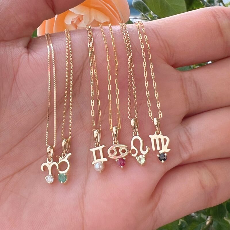 Aries with Diamond Pendant, 10K Solid Gold, Zodiac Sign Necklace - Image 7