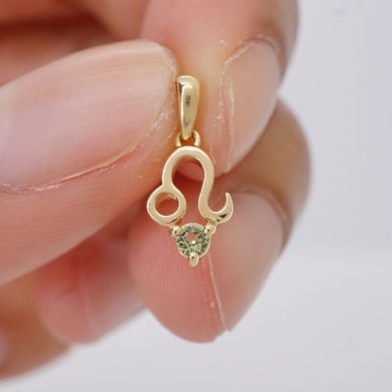 Leo with Peridot Pendant, 10K Solid Gold, Dainty Gold Necklace - Image 4