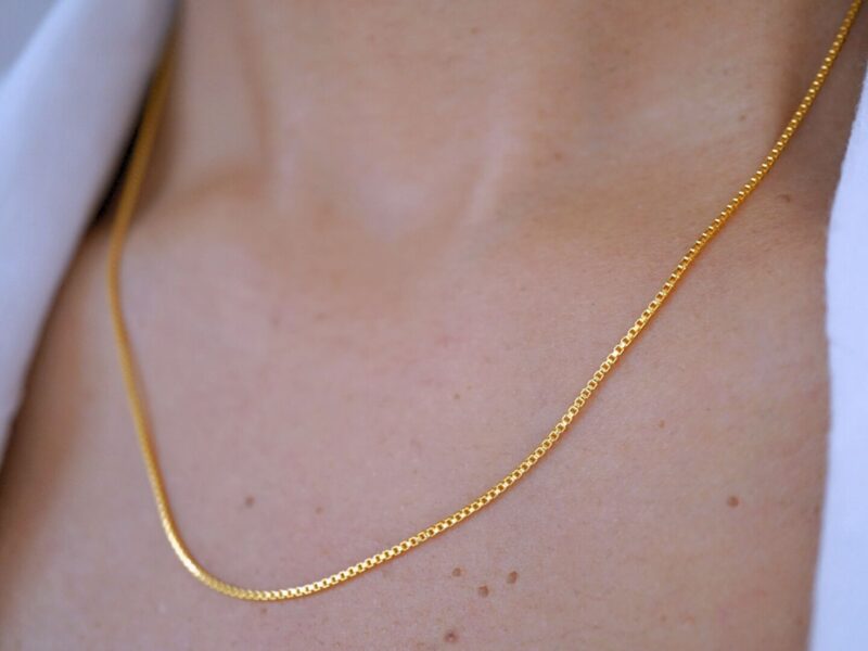 22K Solid Gold Box Chain Necklace - Image 2