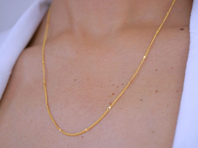 22K Solid Gold Cloud Curb Chain Necklace - Image 4