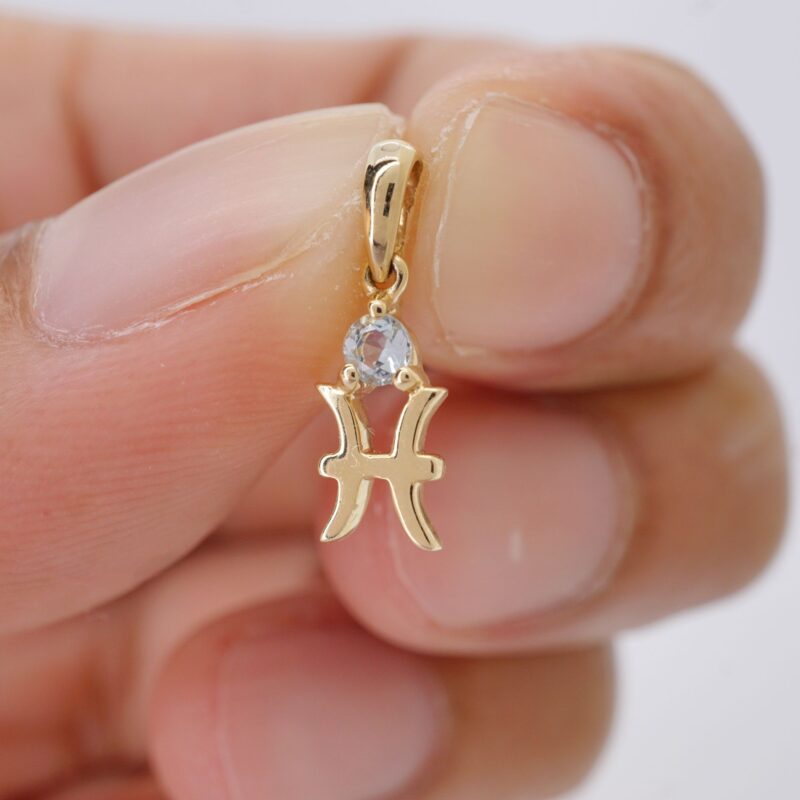 Pisces with Aquamarine Pendant, 10K Solid Gold, Dainty Gold Necklace - Image 6