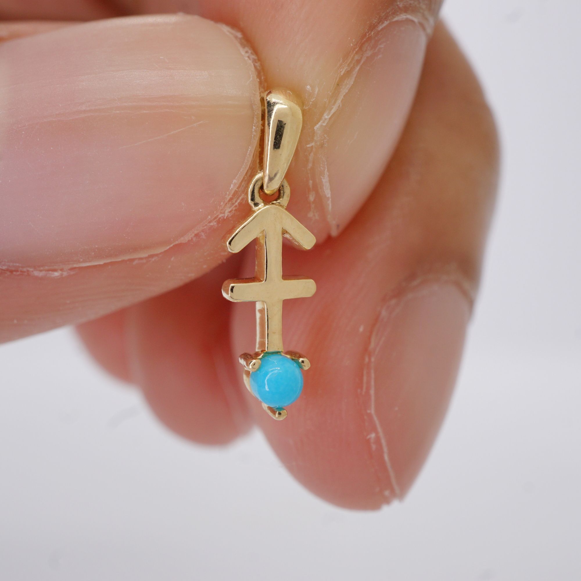 Sagittarius with Turquoise Pendant, 10K Solid Gold, Dainty Gold Necklace - Image 4