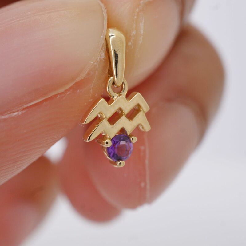Aquarius with Amethyst Pendant, 10K Solid Gold, Dainty Gold Necklace - Image 7