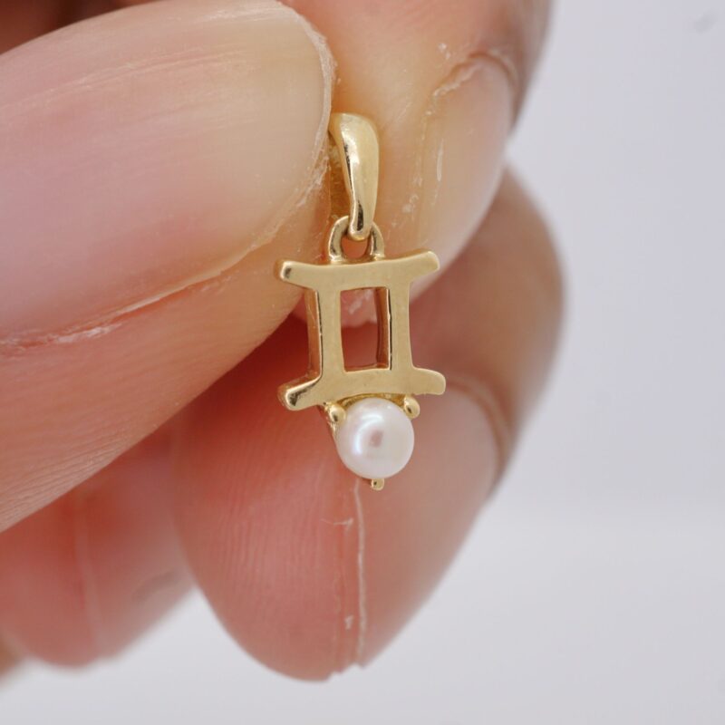 Gemini with Pearl Pendant, 10K Solid Gold, Dainty Gold Necklace - Image 6