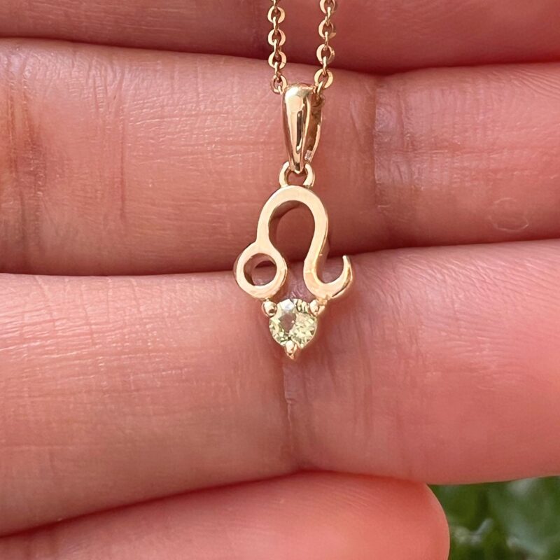Leo with Peridot Pendant, 10K Solid Gold, Dainty Gold Necklace - Image 5